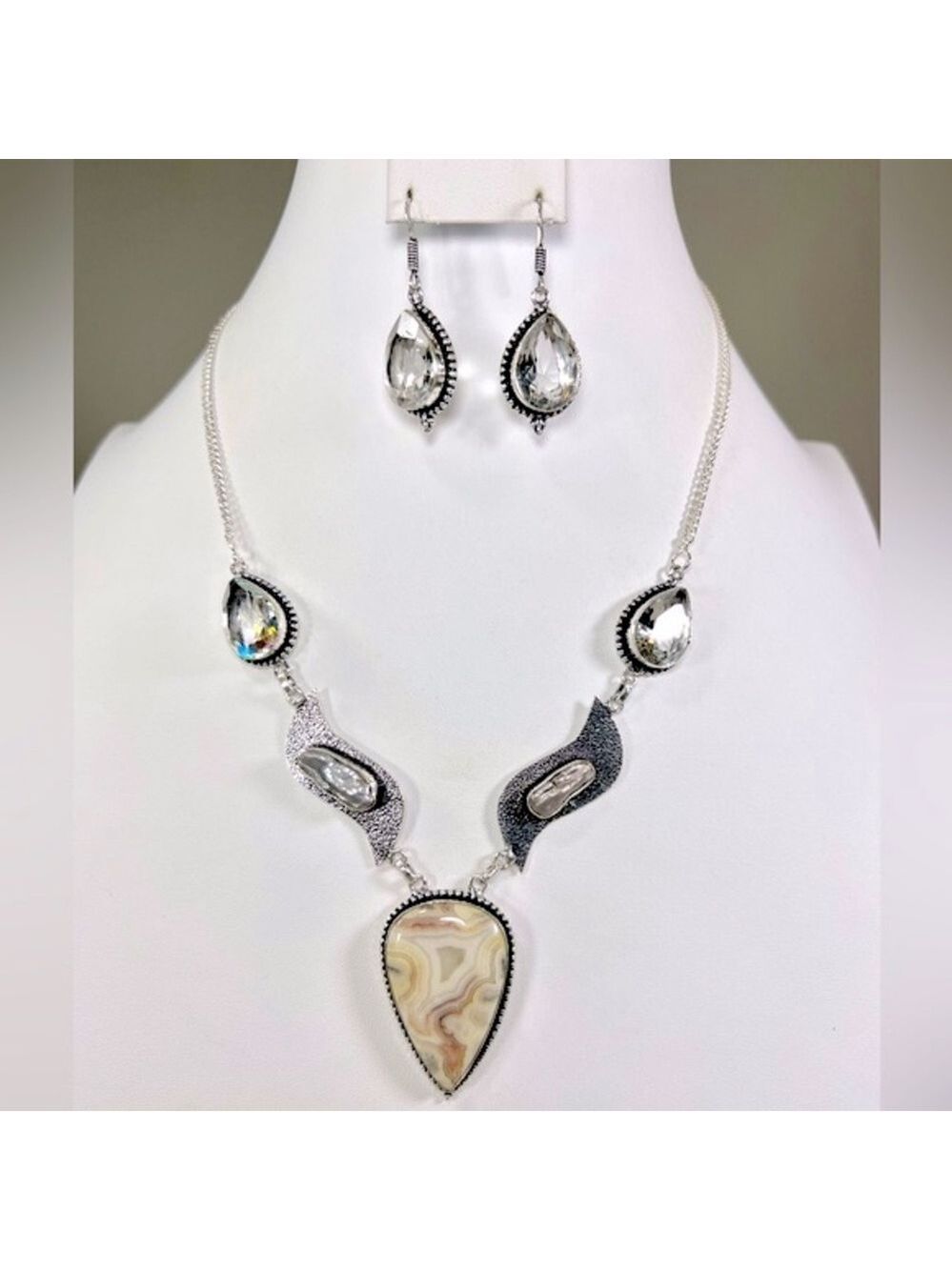Crazy Lace Agate 925 Gemstone Necklace & Earrings ONLY